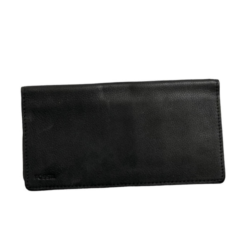 Fossil black leather checkbook wallet slip cover